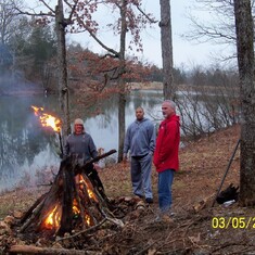 Steve, Ron and Patrick building the bonfire