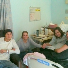 Tammy and her boys visiting Mom in the hospital