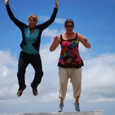 Jumping for joy in a tea plantation in Sri Lanka.