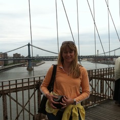 Susan on the Brooklyn Bridge.