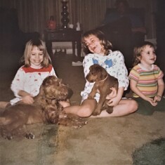 Susan, Dale and Kirsten (L - R) with their dog Tinker and neighbor's dog.  