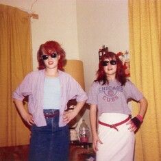 Suzette & Debbie Stewart in their wigs