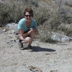 Suzy, delighted with Red Diamond Rattlesnake, Anza Borrego, July 2008