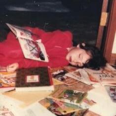Sarah loved to read, but this time she fell asleep before getting to bed.