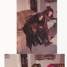 Halloween in High School. We laughed because she's grabbing my dog in each photo.