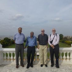 At the Falaknuma Palace entrance courtyard, in Hyderabad, India 2015. With Eric Mokole, Christian Pichot, Vikass Monebhurrun