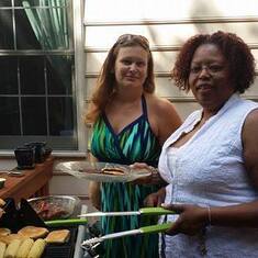 Tara and sister-in-law Jennifer enjoying a barbecue...