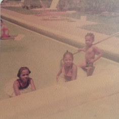 Tara, cousin Keisha and brother Dwayne enjoying a swim.