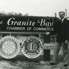 Realtor Ted in front of the Granite Bay Chamber of Commerce sign (circa ~1983)