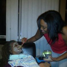 At the pink party getting a facial from Tianna 