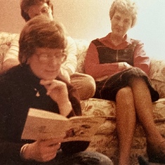Dear friend and old neighbor, Barb Hawley, reading a Christmas Story
