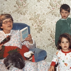 Christmas 1982 Grandkids Kurt and Emily and her beloved Nicky on her lap