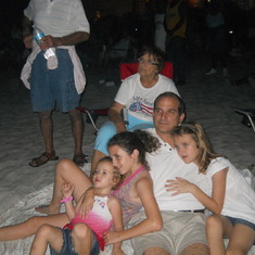 The whole family watching fireworks on Jacksonville Beach