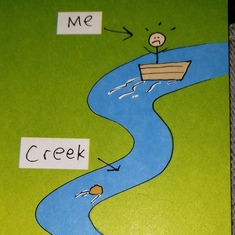 Lynne's card to Ted: "Up the creek without a paddle."