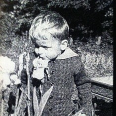 Baby Teddy smelling flowers 