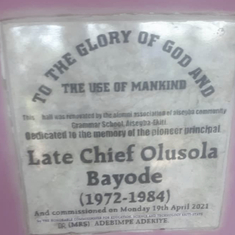 The plaque - commemorating the naming if the Olusola Bayode Memorial Hall 