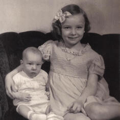 Theresa 6 yo with Justin 3 mo; 1945