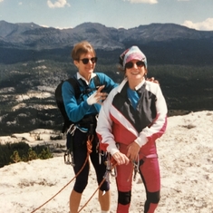 Theresa with her climbing partner Pat Orris atop Fairview Dome in Yosemite National Park