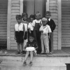 Tom, age 4 or 5, with the neighborhood gang in Cohasset, MN.