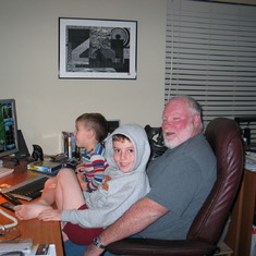 Garrett, Tanner and Poppy enjoying some computer time