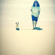 recuse dog walking her on the beach! things I do when you are not here!