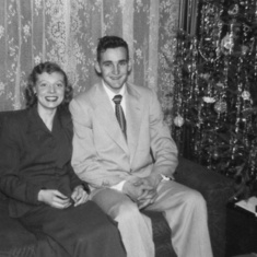 Rena and Tom at his parents' house, Christmas 1950