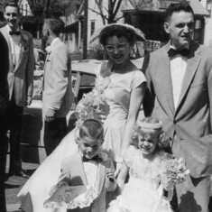 Rena, Tom, Mark & Peggy at wedding of sister Cathy to Gene Simpkins, April 19, 1958