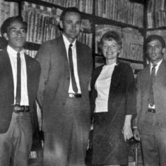 Tom and Rena at library of Instituto Las Casas, where kids attended school. Aurelio Silva on right. June 1969