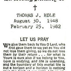 thomas.joseph.kole.funeral.card.1982