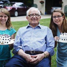 Tom Saaty with Granddaughters Nina (left) and Emma (right)