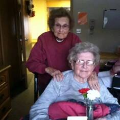 Mom and Aunt Grace.  93rd Birthdays!