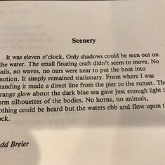 This was a poem I found in our school's literary magazine, Prometheus, from Todd's senior year.