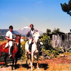 Horseback riding in Chile, 1989.  Villarica volcano in the background.