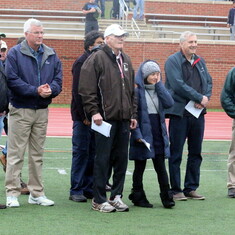 Coach Davis and classmates at pre-game celebration honoring Todd.