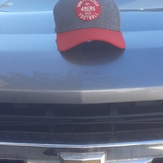 Tony's favorite hat on his new Chevy truck 