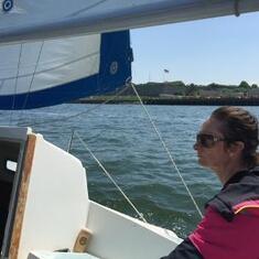 Out on the high seas in Spring of 2015, fresh from sailing lessons in Boston Harbor.