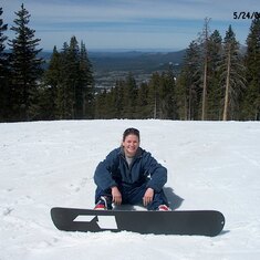 Tracy after a moment taming the slope in Flagstaff, Arizona.  My memories of boarding with you are as 'Poetry on Powder' v 'Snow-eater'.