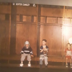 Trevor and John in the locker room of Texas Stadium when it use to be the home of the Dallas Cowboys.