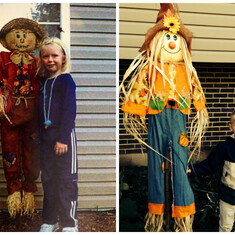 Trista and Aiden with the scarecrows