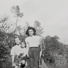 Trudy with her daughter Evelyn and sister-in-law Marie; Putah Creek, CA 1948