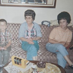 Trudy hanging out with her son John and mother-in-law Pearl in Pleasant Hill, CA; early 1960's