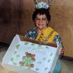 Trudy celebrating her 10yr Woodbridge work anniversary, 1992