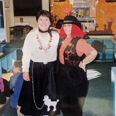 Trudy and her Woodbridge co-worker/friend JoAnn; October, 1999