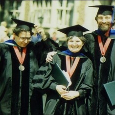 Tuck, just graduated with her PhD at Washington University, with Comparative Literature friends. 1987.