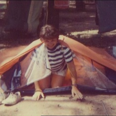 Emerging from her tent in 1973.