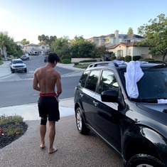 Tyler washing Brendon's car because he couldn't stand how dirty it was
