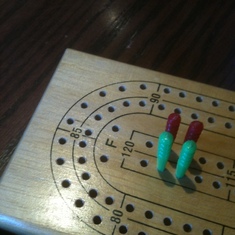 2010: a very close call at a cribbage tournament with Susan in Longmont, Colorado