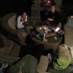 2010: fun in the backyard living room with friends, and a pillow fight