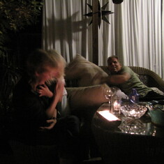 2010: fun in the backyard living room with friends, and a pillow fight