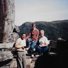 Mike & Val with Gail Dubay at "Devil's Head", Chimney Rock State Park, NC; April 1997.
